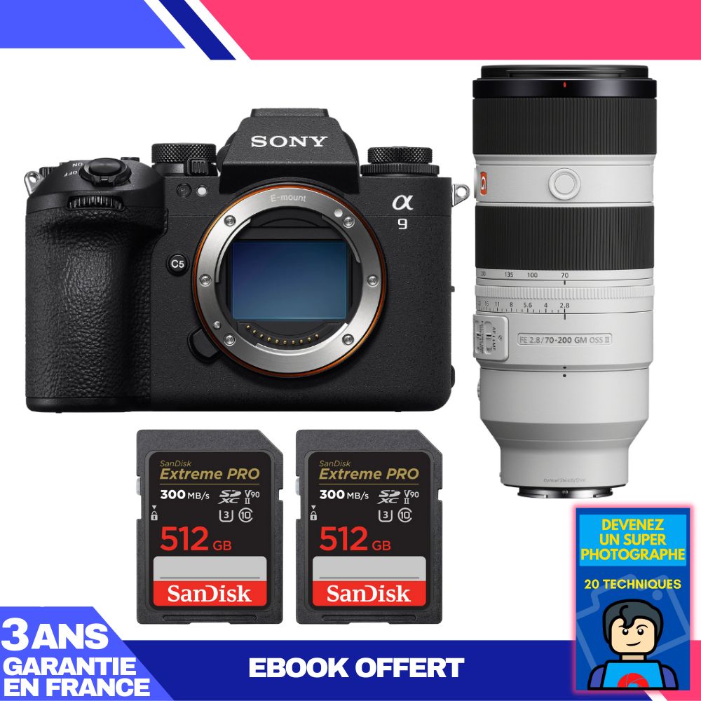 Boitier Sony A9 III + FE 70 200mm f2.8 GM OSS II + 2 SanDisk Extreme PRO UHS II SDXC 300 MB/ + Ebook 'Devenez Un Super Photographe