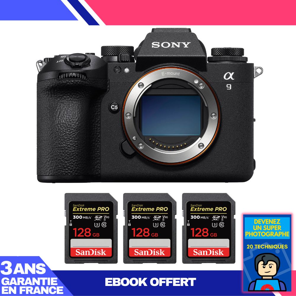 Boitier Sony A9 III + 3 SanDisk Extreme PRO UHS II SDXC 300 MB/ + Ebook 'Devenez Un Super Photographe