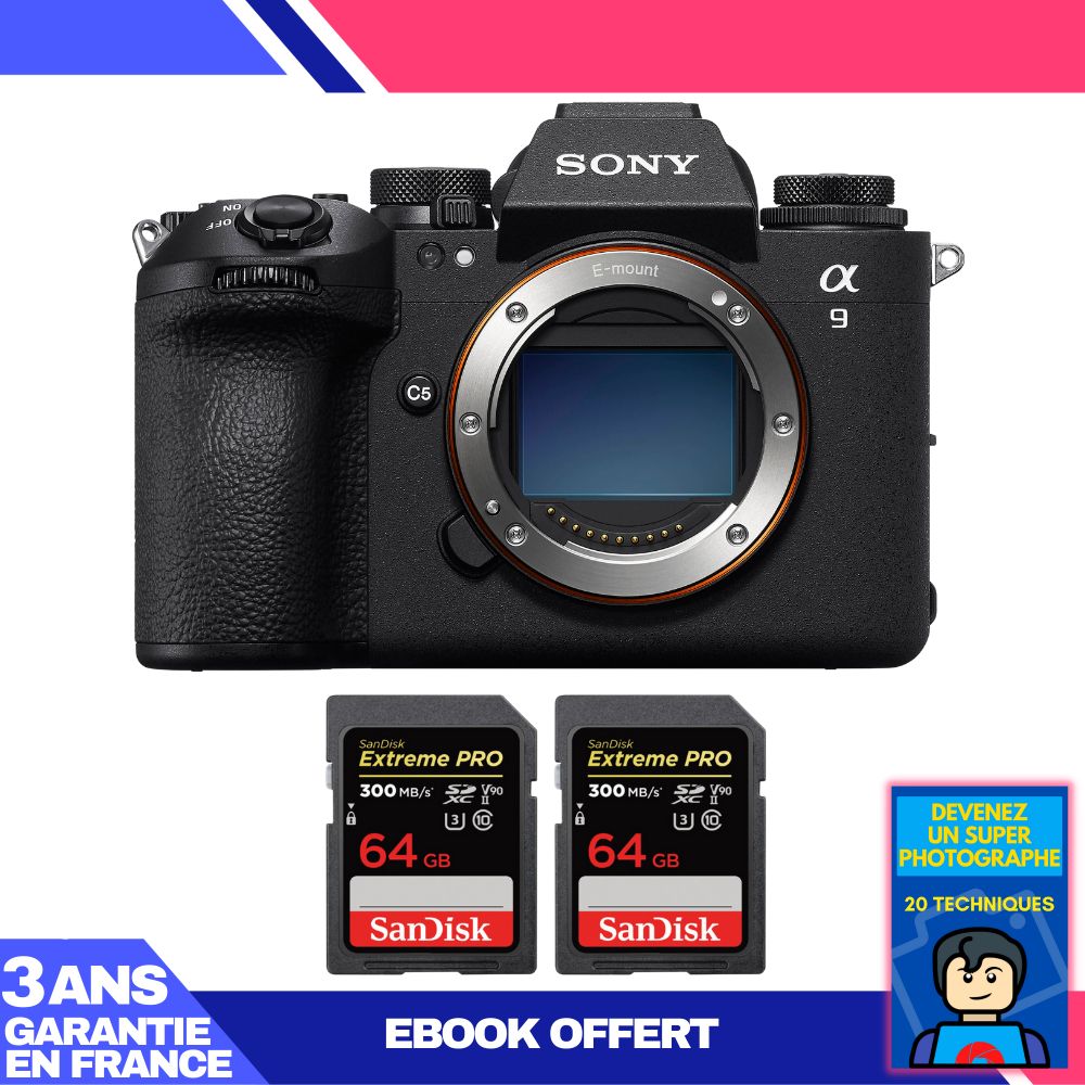 Boitier Sony A9 III + 2 SanDisk Extreme PRO UHS II SDXC 300 MB/ + Ebook 'Devenez Un Super Photographe