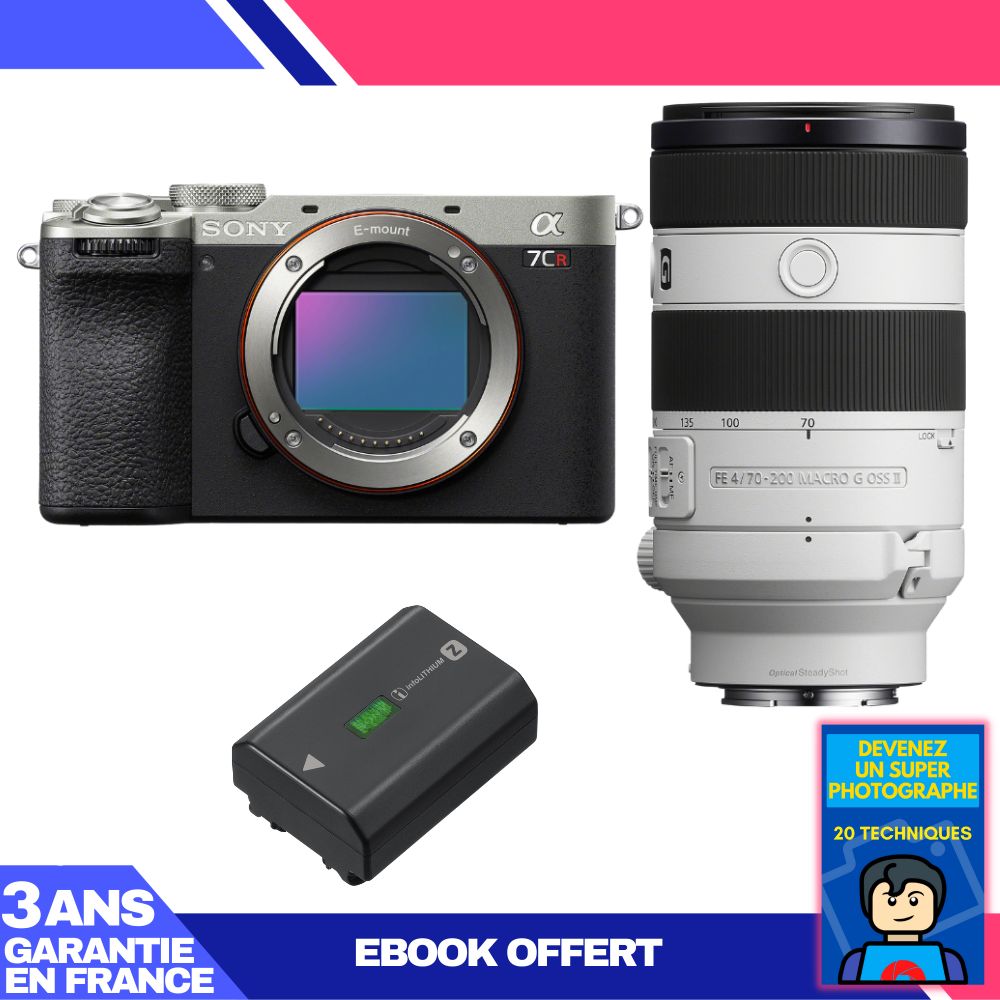 Boitier Sony A7CR + FE 70 200mm f4 Macro G OSS II + 1 Sony NP FZ100 + Ebook 'Devenez Un Super Photographe
