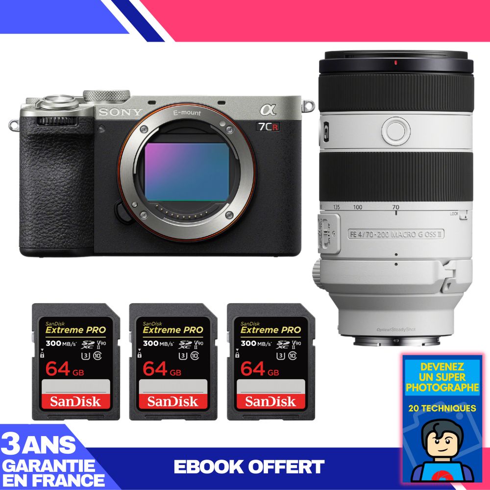 Boitier Sony A7CR + FE 70 200mm f4 Macro G OSS II + 3 SanDisk Extreme PRO UHS II SDXC 300 MB/ + Ebook 'Devenez Un Super Photographe - vue 3