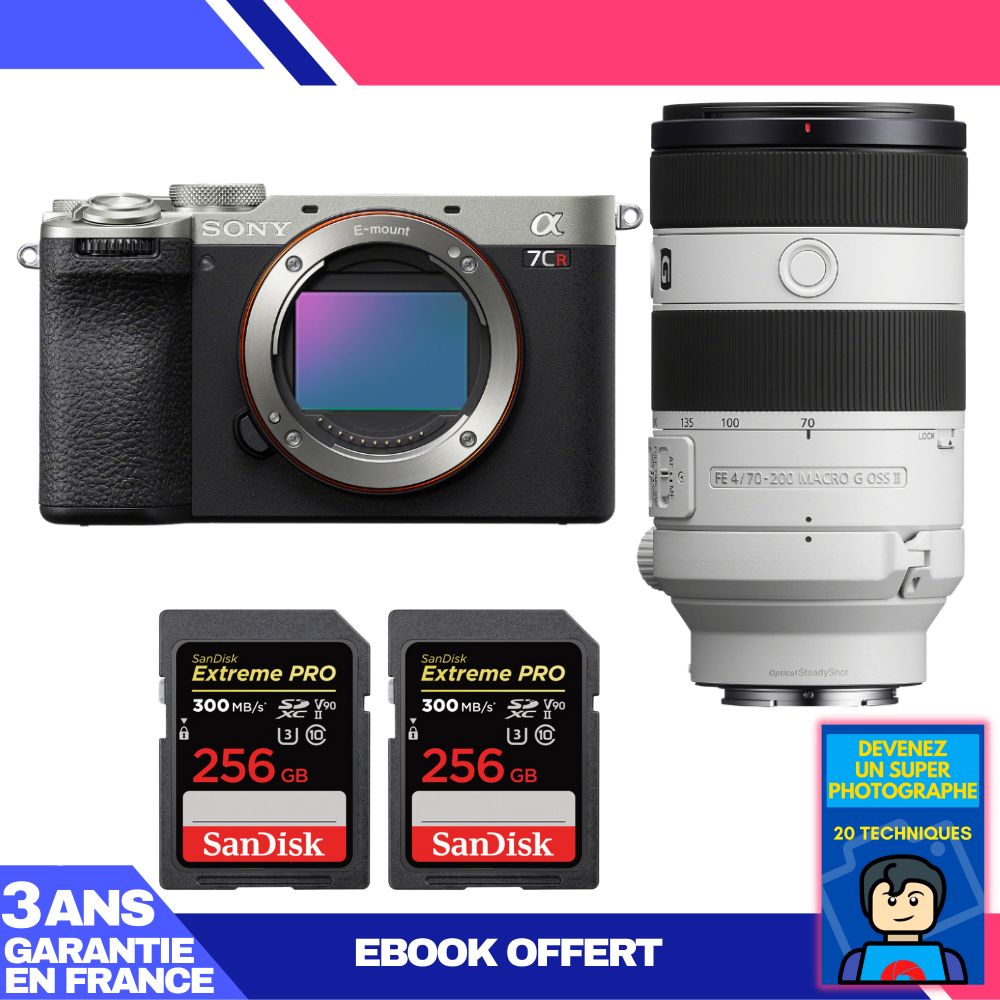 Boitier Sony A7CR + FE 70 200mm f4 Macro G OSS II + 2 SanDisk Extreme PRO UHS II SDXC 300 MB/ + Ebook 'Devenez Un Super Photographe - vue 2