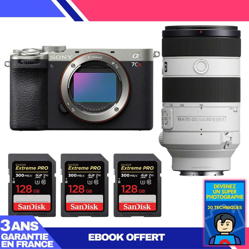 Boitier Sony A7CR + FE 70 200mm f4 Macro G OSS II + 3 SanDisk Extreme PRO UHS II SDXC 300 MB/ + Ebook 'Devenez Un Super Photographe - vue 2