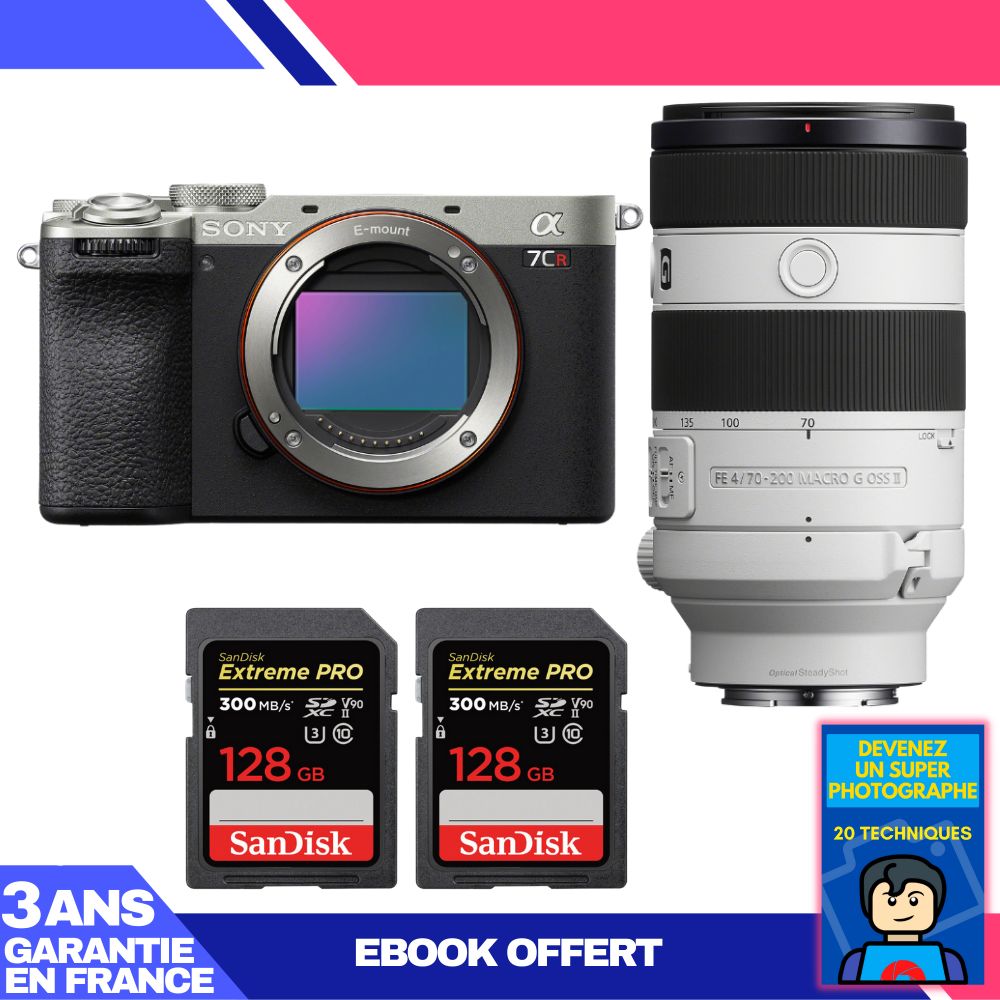 Boitier Sony A7CR + FE 70 200mm f4 Macro G OSS II + 2 SanDisk Extreme PRO UHS II SDXC 300 MB/ + Ebook 'Devenez Un Super Photographe - vue 3