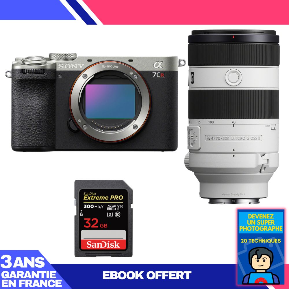 Boitier Sony A7CR + FE 70 200mm f4 Macro G OSS II + 1 SanDisk Extreme PRO UHS II SDXC 300 MB/ + Ebook 'Devenez Un Super Photographe