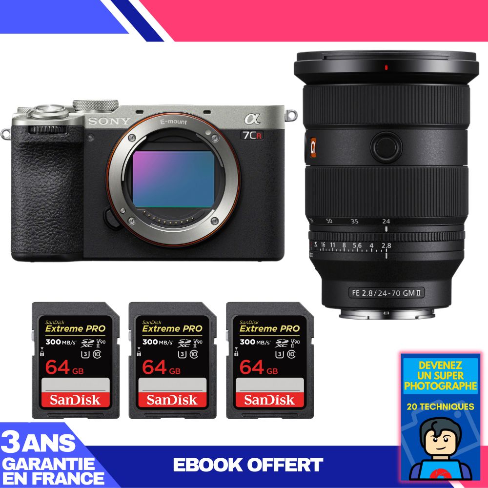 Boitier Sony A7CR + FE 24 70mm f2.8 GM II + 3 SanDisk Extreme PRO UHS II SDXC 300 MB/ + Ebook 'Devenez Un Super Photographe