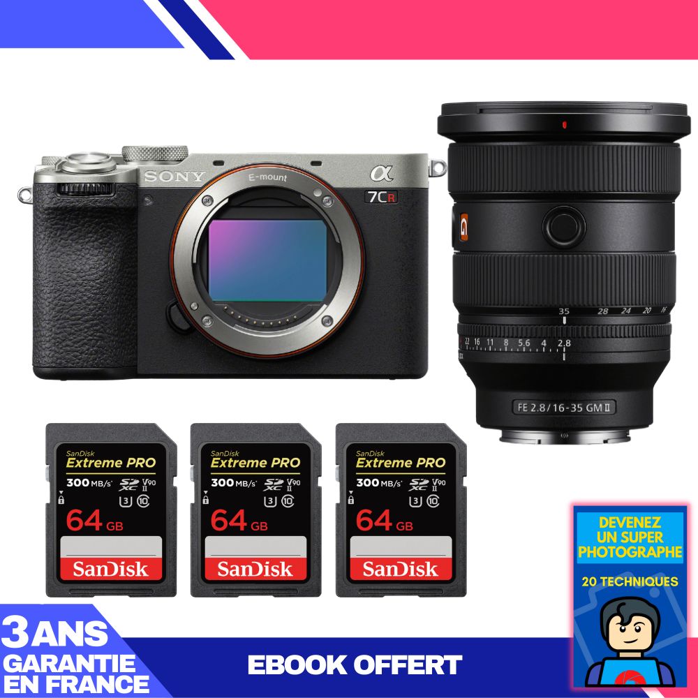 Boitier Sony A7CR + FE 16 35mm f2.8 GM II + 3 SanDisk Extreme PRO UHS II SDXC 300 MB/ + Ebook 'Devenez Un Super Photographe