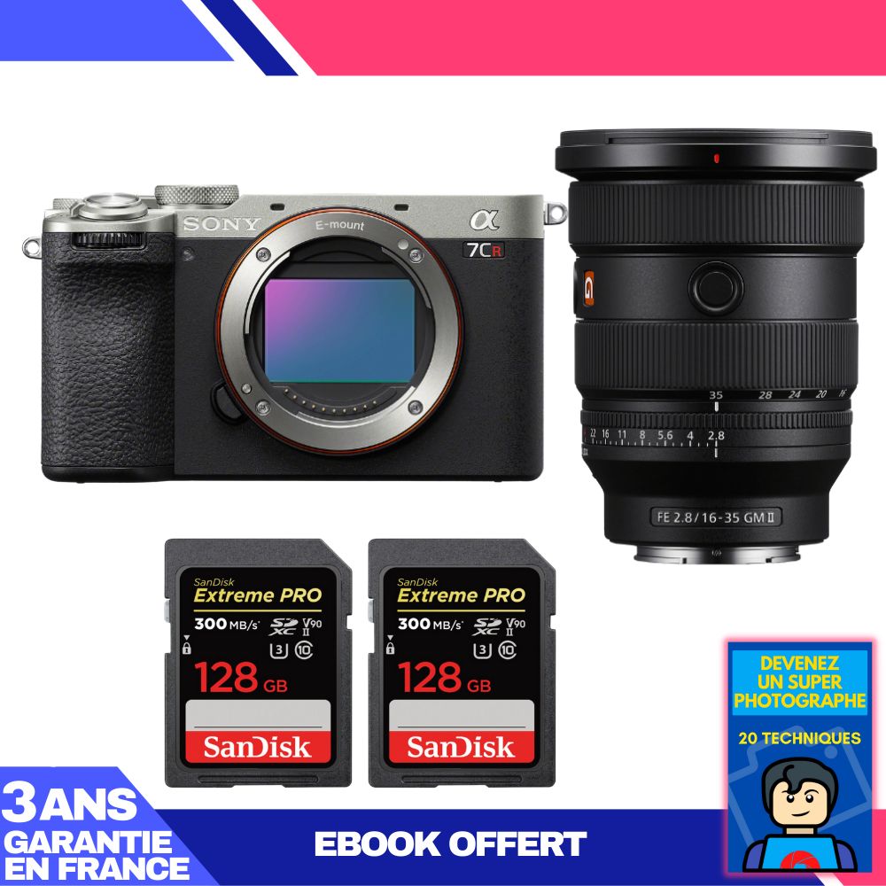Boitier Sony A7CR + FE 16 35mm f2.8 GM II + 2 SanDisk Extreme PRO UHS II SDXC 300 MB/ + Ebook 'Devenez Un Super Photographe