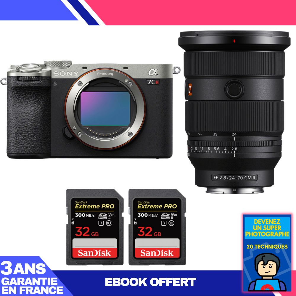 Boitier Sony A7CR + FE 24 70mm f2.8 GM II + 2 SanDisk Extreme PRO UHS II SDXC 300 MB/ + Ebook 'Devenez Un Super Photographe