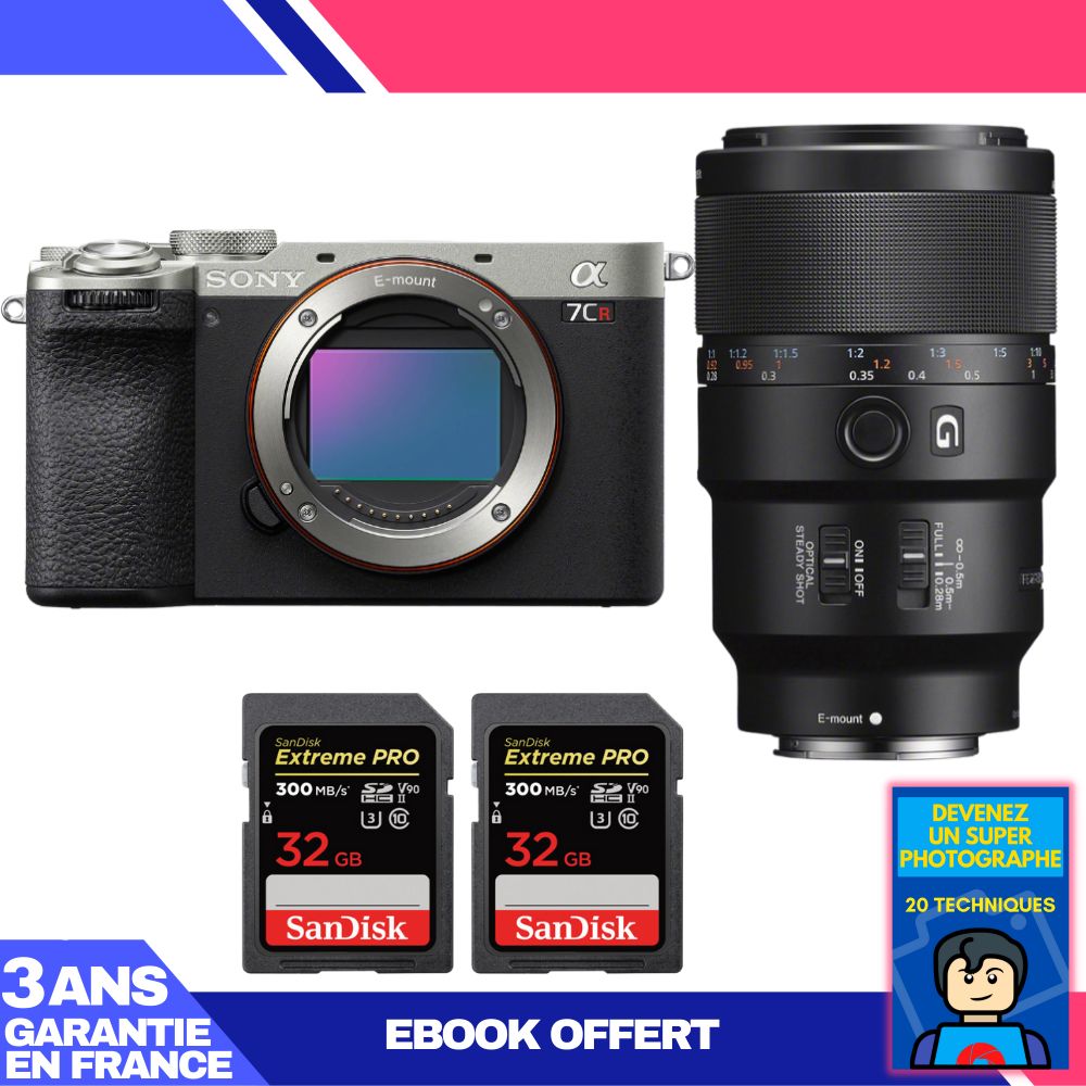 Boitier Sony A7CR + FE 90mm f2.8 Macro G OSS + 2 SanDisk Extreme PRO UHS II SDXC 300 MB/ + Ebook 'Devenez Un Super Photographe