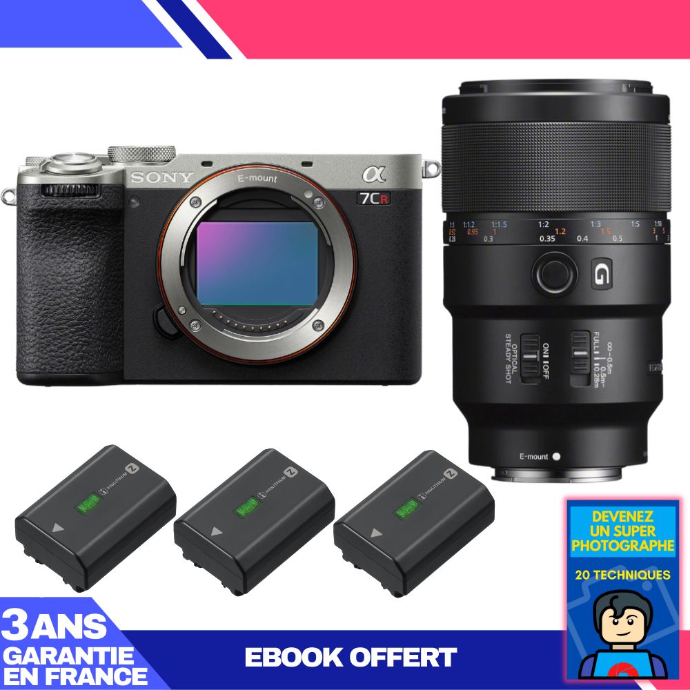 Boitier Sony A7CR + FE 90mm f2.8 Macro G OSS + 3 Sony NP FZ100 + Ebook 'Devenez Un Super Photographe