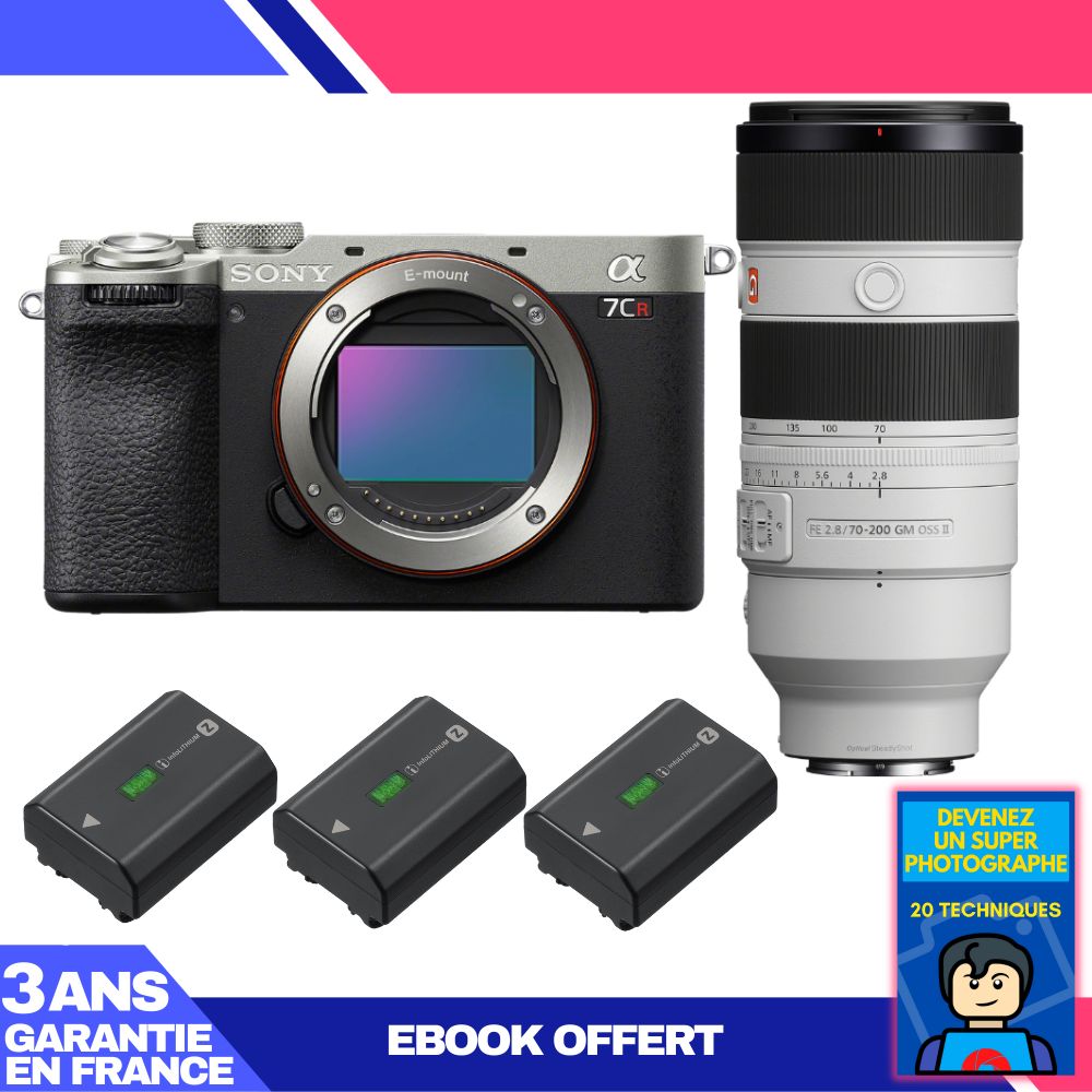 Boitier Sony A7CR + FE 70 200mm f2.8 GM OSS II + 3 Sony NP FZ100 + Ebook 'Devenez Un Super Photographe