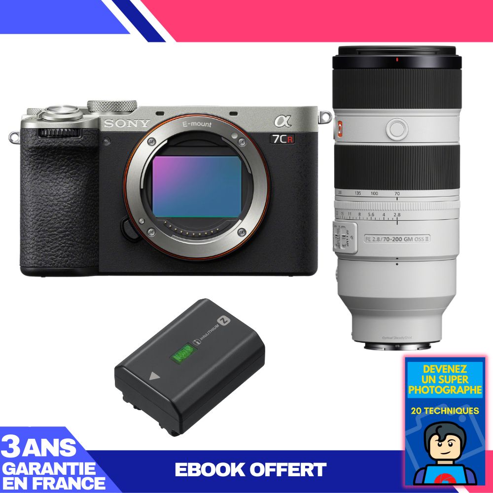 Boitier Sony A7CR + FE 70 200mm f2.8 GM OSS II + 1 Sony NP FZ100 + Ebook 'Devenez Un Super Photographe