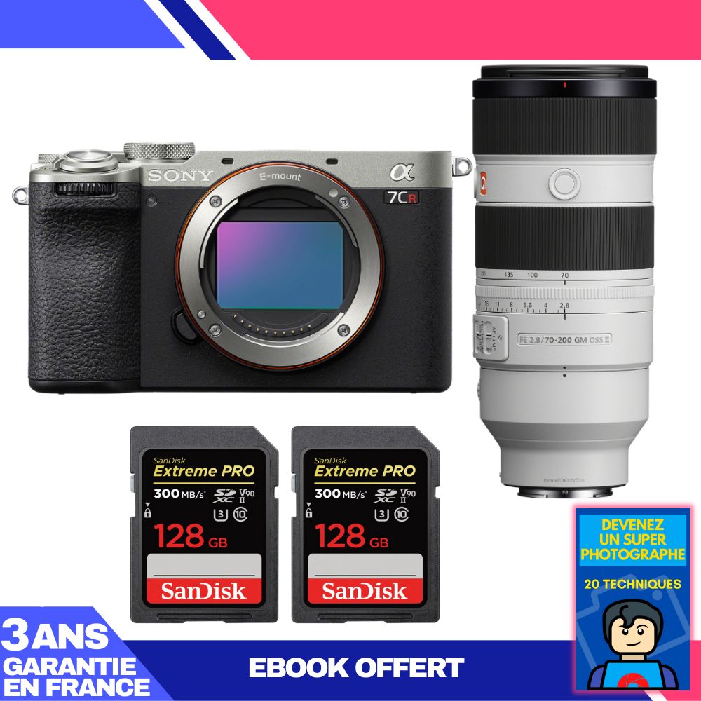 Boitier Sony A7CR + FE 70 200mm f2.8 GM OSS II + 2 SanDisk Extreme PRO UHS II SDXC 300 MB/ + Ebook 'Devenez Un Super Photographe - vue 3