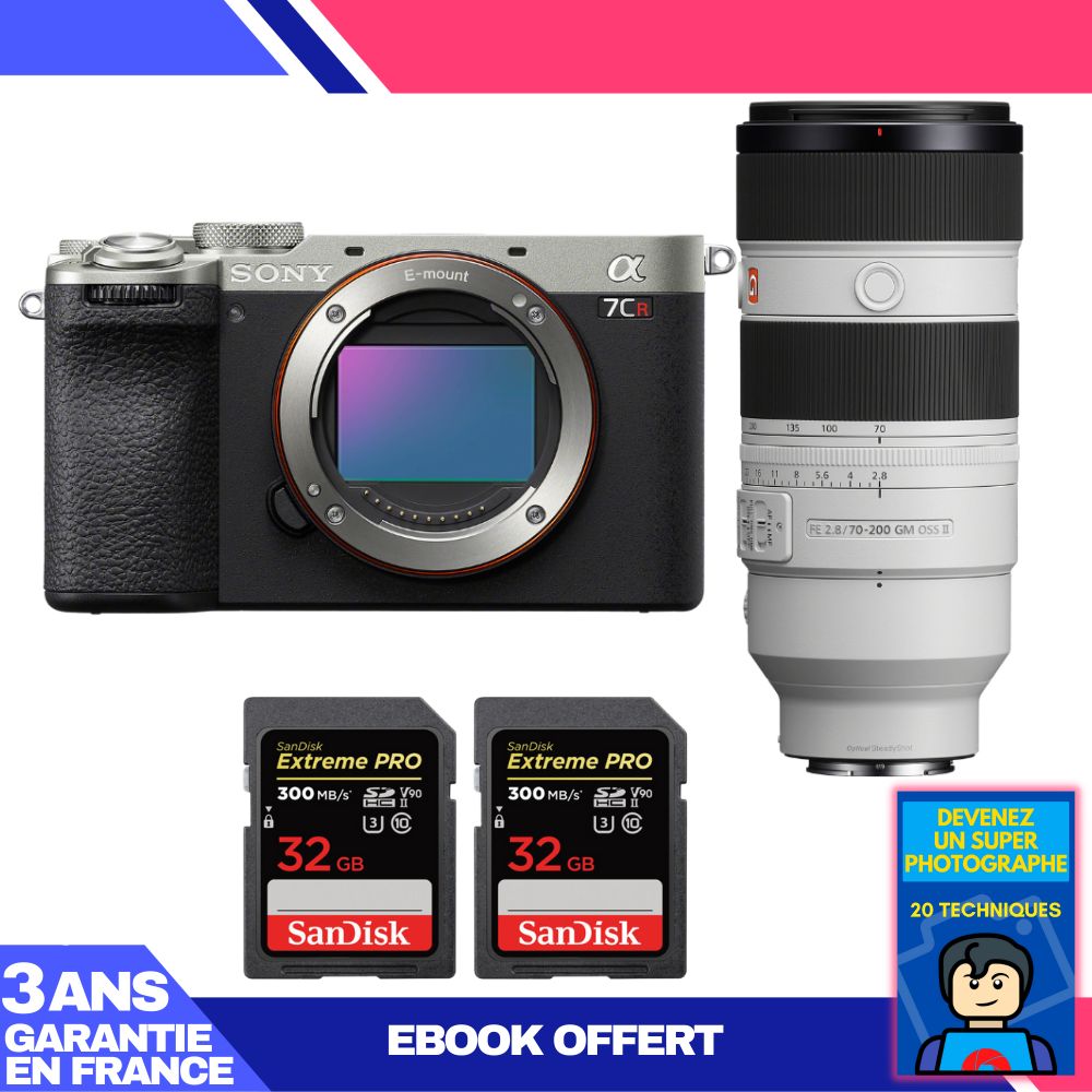 Boitier Sony A7CR + FE 70 200mm f2.8 GM OSS II + 2 SanDisk Extreme PRO UHS II SDXC 300 MB/ + Ebook 'Devenez Un Super Photographe