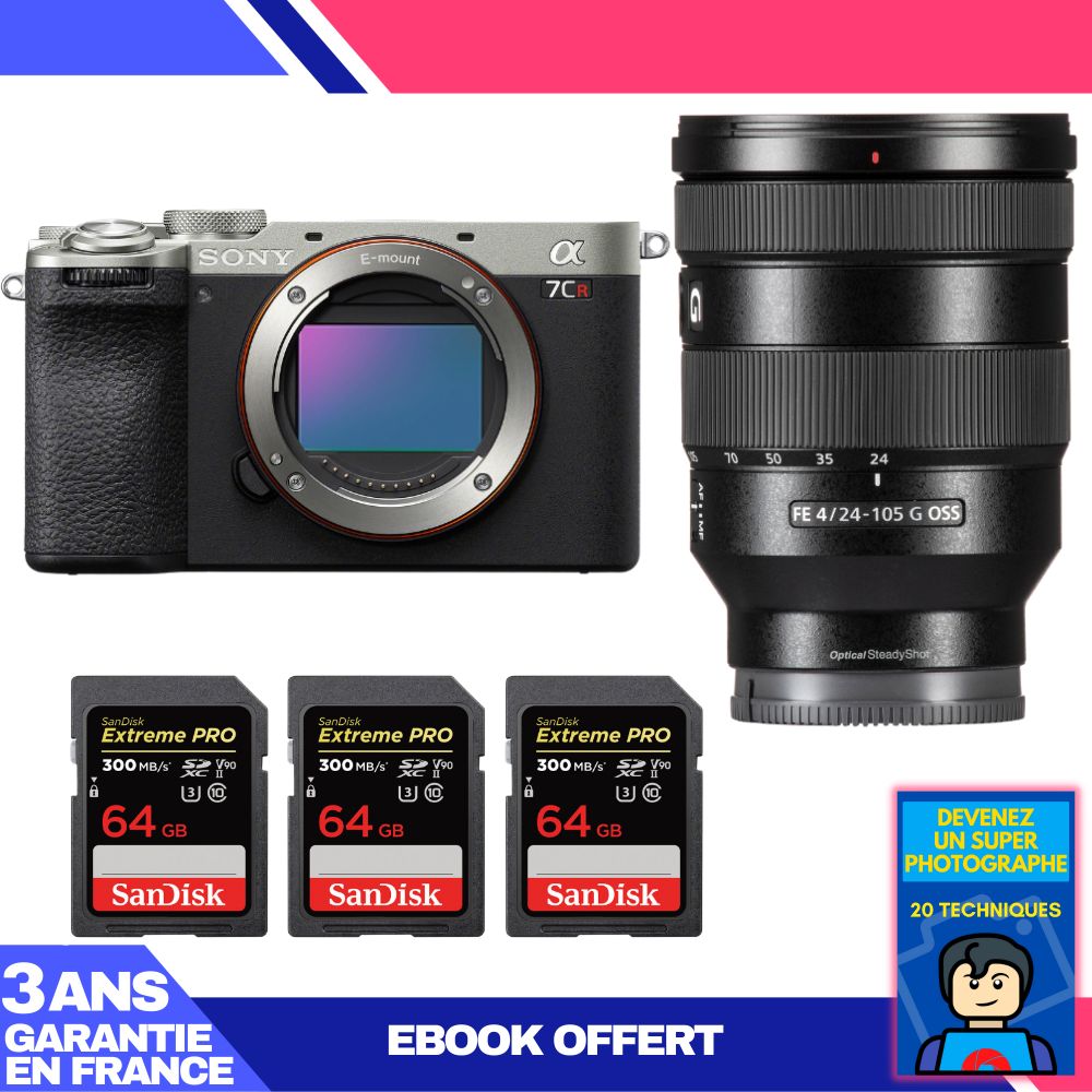 Boitier Sony A7CR + FE 24 105mm f4 G OSS + 3 SanDisk Extreme PRO UHS II SDXC 300 MB/ + Ebook 'Devenez Un Super Photographe