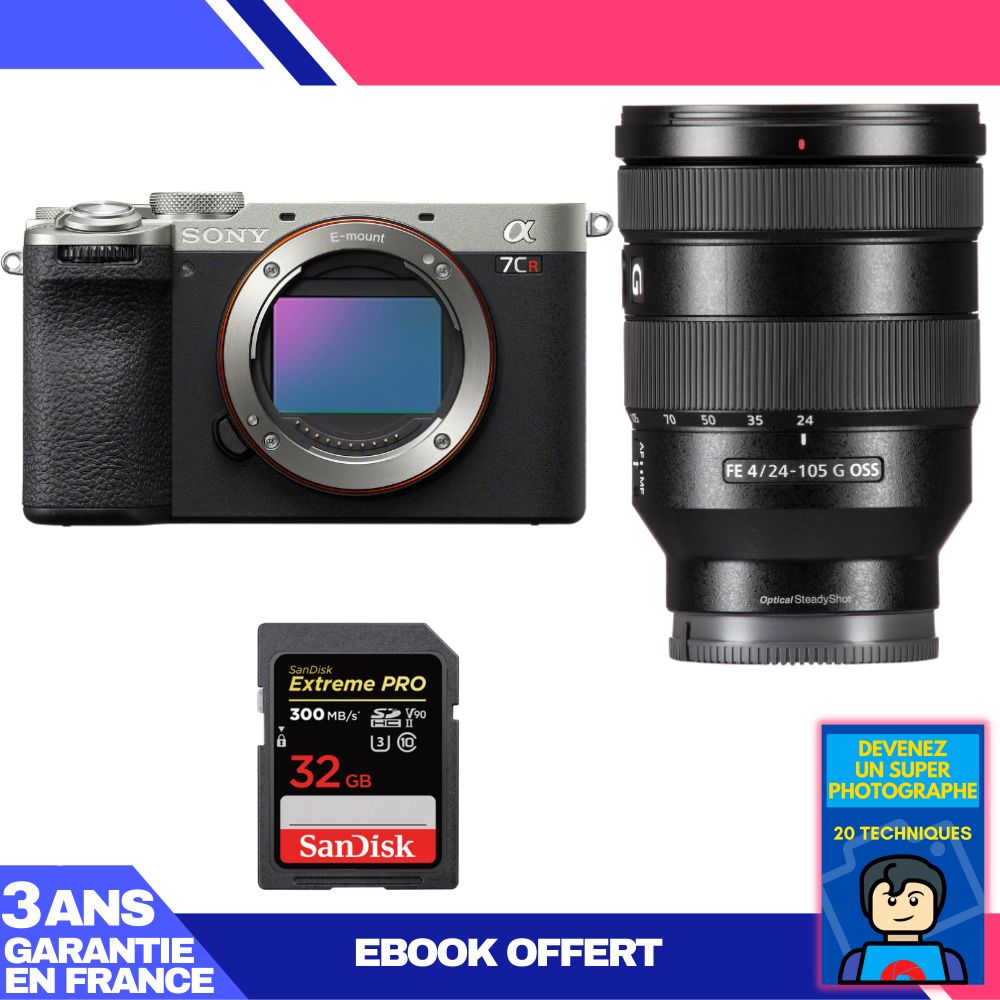 Boitier Sony A7CR + FE 24 105mm f4 G OSS + 1 SanDisk Extreme PRO UHS II SDXC 300 MB/ + Ebook 'Devenez Un Super Photographe