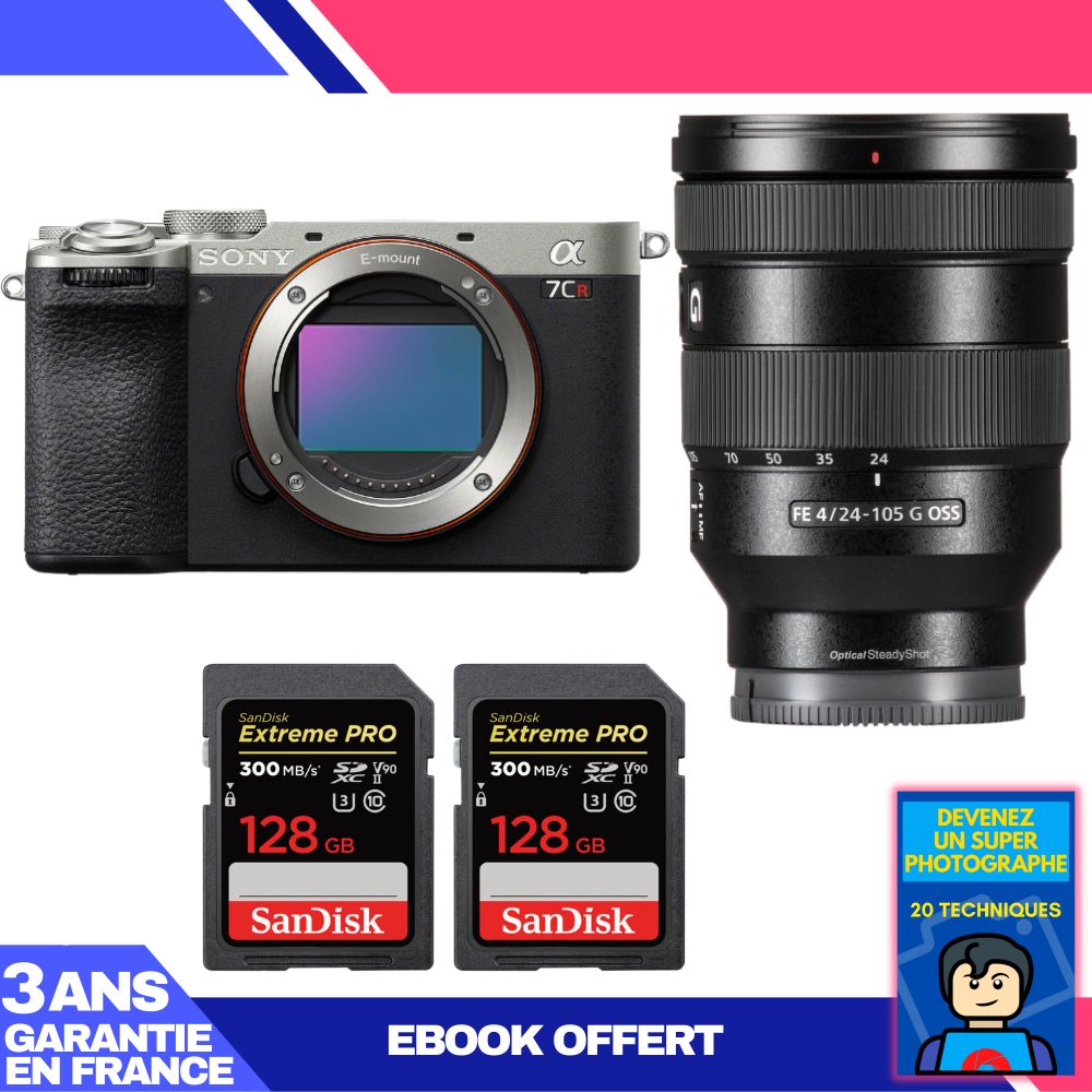 Boitier Sony A7CR + FE 24 105mm f4 G OSS + 2 SanDisk Extreme PRO UHS II SDXC 300 MB/ + Ebook 'Devenez Un Super Photographe