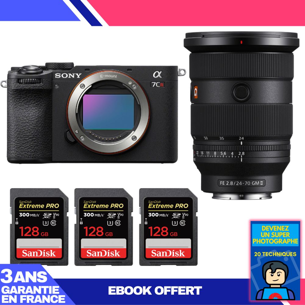 Boitier Sony A7CR + FE 24 70mm f2.8 GM II + 3 SanDisk Extreme PRO UHS II SDXC 300 MB/ + Ebook 'Devenez Un Super Photographe