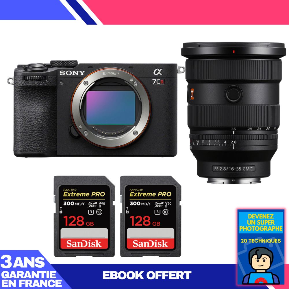 Boitier Sony A7CR + FE 16 35mm f2.8 GM II + 2 SanDisk Extreme PRO UHS II SDXC 300 MB/ + Ebook 'Devenez Un Super Photographe