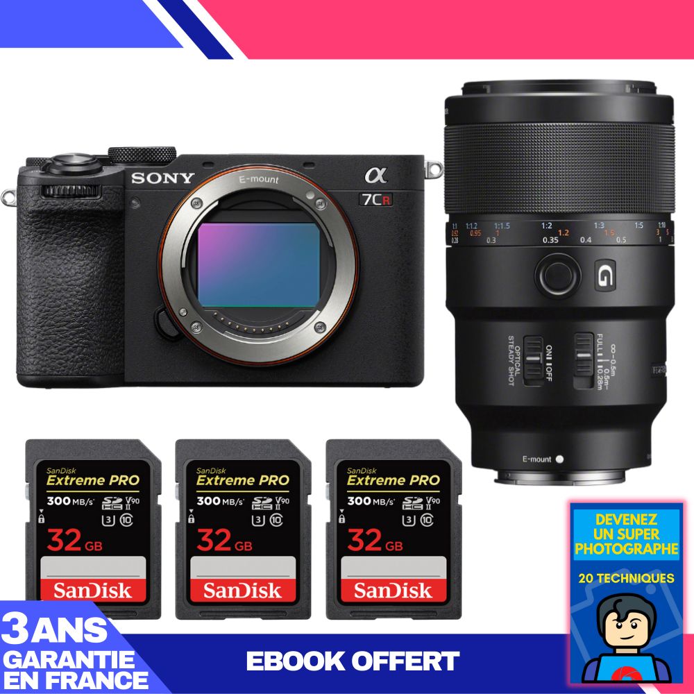 Boitier Sony A7CR + FE 90mm f2.8 Macro G OSS + 3 SanDisk Extreme PRO UHS II SDXC 300 MB/ + Ebook 'Devenez Un Super Photographe