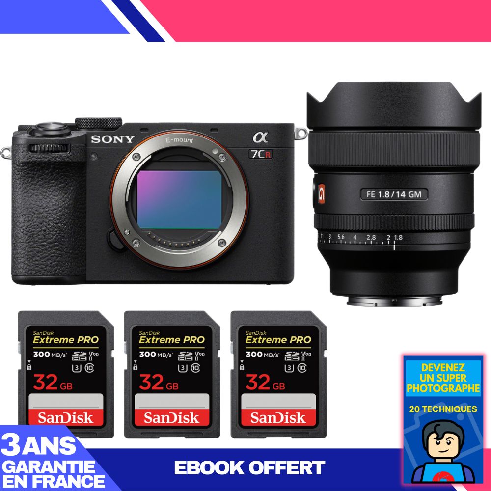 Boitier Sony A7CR + FE 14mm f1.8 GM + 3 SanDisk Extreme PRO UHS II SDXC 300 MB/ + Ebook 'Devenez Un Super Photographe