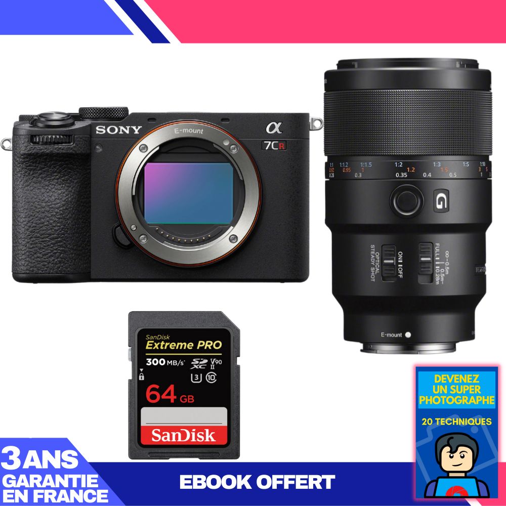 Boitier Sony A7CR + FE 90mm f2.8 Macro G OSS + 1 SanDisk Extreme PRO UHS II SDXC 300 MB/ + Ebook 'Devenez Un Super Photographe