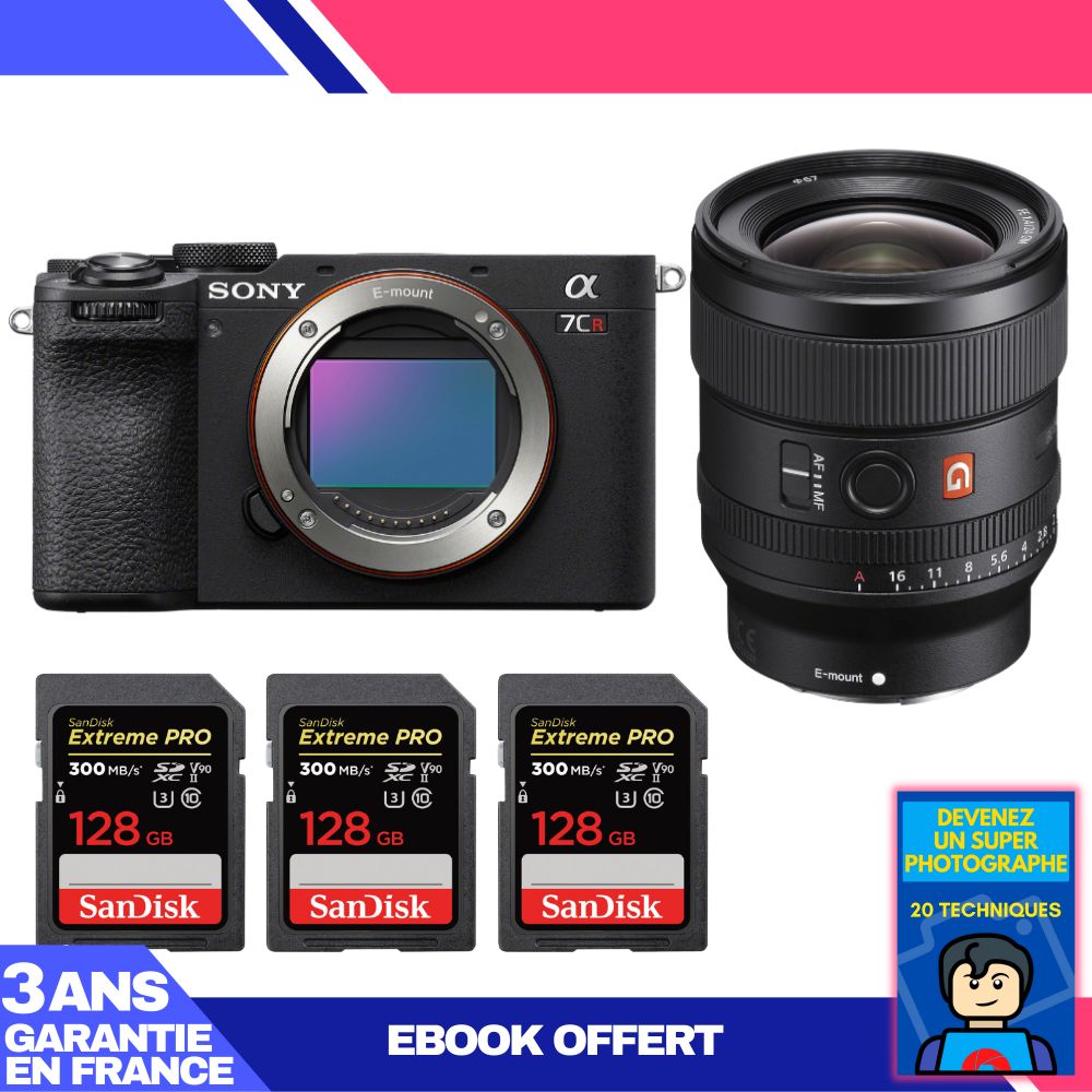 Boitier Sony A7CR + FE 24mm f1.4 GM + 3 SanDisk Extreme PRO UHS II SDXC 300 MB/ + Ebook 'Devenez Un Super Photographe