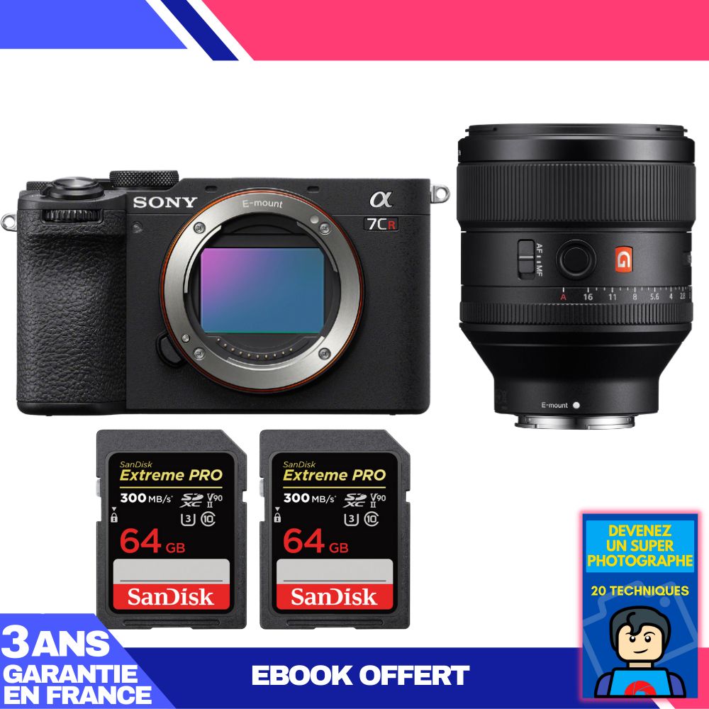 Boitier Sony A7CR + FE 85mm f1.4 GM + 2 SanDisk Extreme PRO UHS II SDXC 300 MB/ + Ebook 'Devenez Un Super Photographe