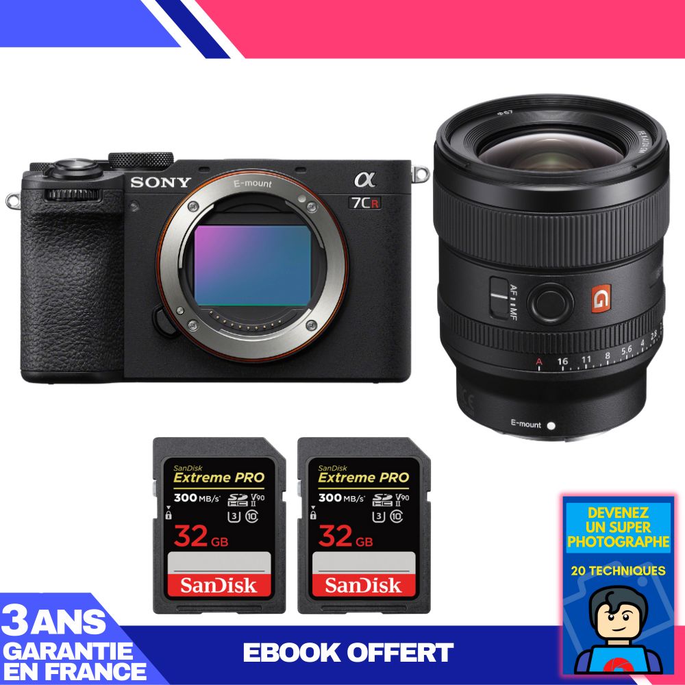 Boitier Sony A7CR + FE 24mm f1.4 GM + 2 SanDisk Extreme PRO UHS II SDXC 300 MB/ + Ebook 'Devenez Un Super Photographe