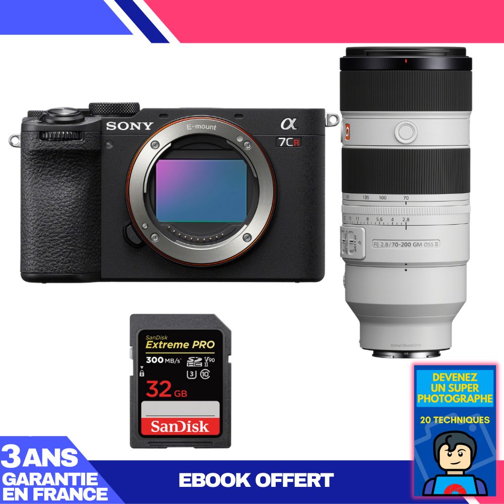 Boitier Sony A7CR + FE 70 200mm f2.8 GM OSS II + 1 SanDisk Extreme PRO UHS II SDXC 300 MB/ + Ebook 'Devenez Un Super Photographe