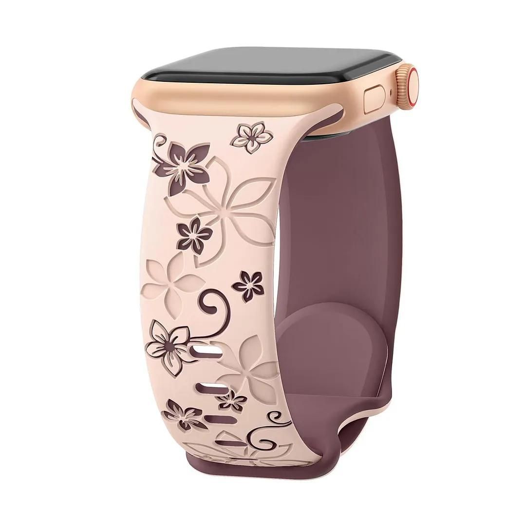 Bracelet Pour Apple Watch 38mm 40mm 41mm Series 9 8 Se 7 6 5 4 3 2 1 / Serie 10 42mm Silicone Souple Motif Fleur E.F.Connection