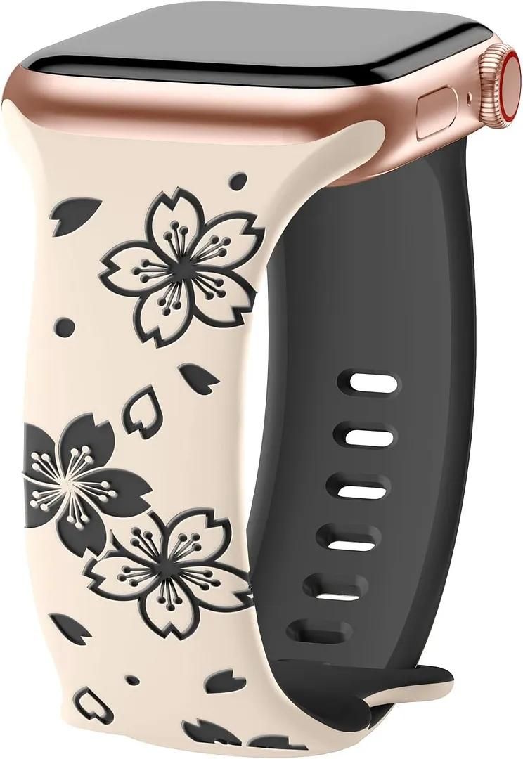 Bracelet Pour Apple Watch 38mm 40mm 41mm Series 9 8 Se 7 6 5 4 3 2 1 / Serie 10 42mm Silicone Souple Motif Fleur E.F.Connection - vue 2