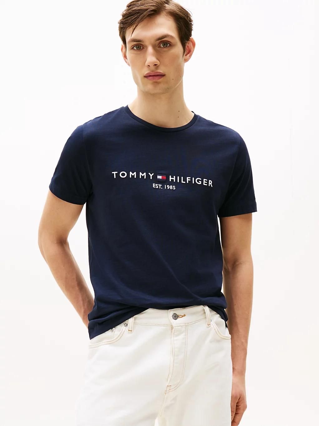 t-shirt à logo tommy hilfiger core tommy logo tee/sky captain - L