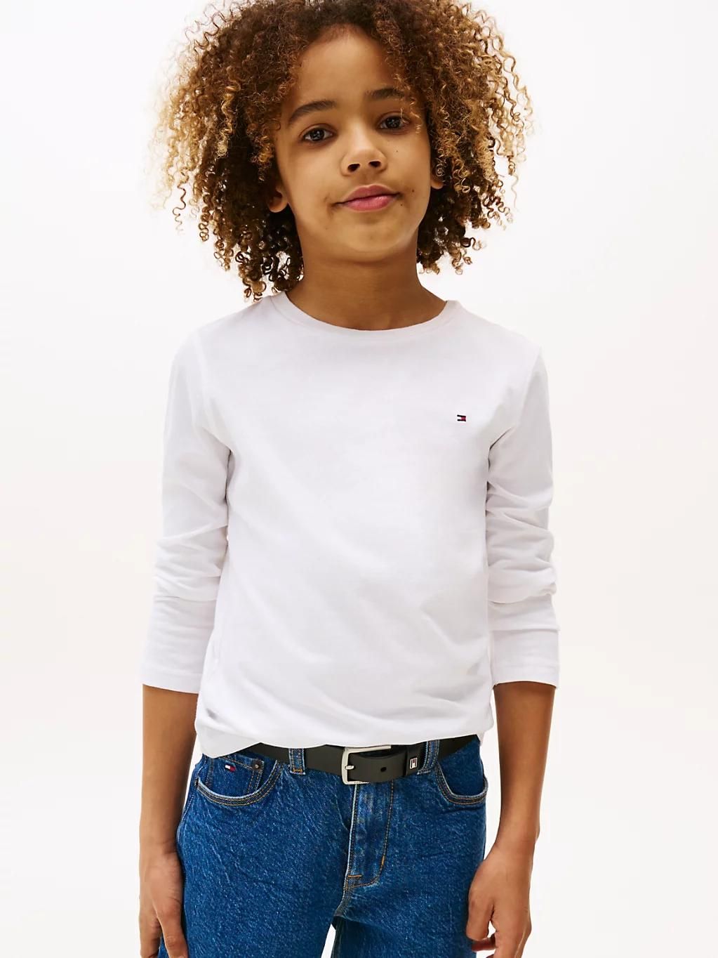 t-shirt à manches longues en coton boys basic cn knit l/s/bright white - 152 cm - 152 cm