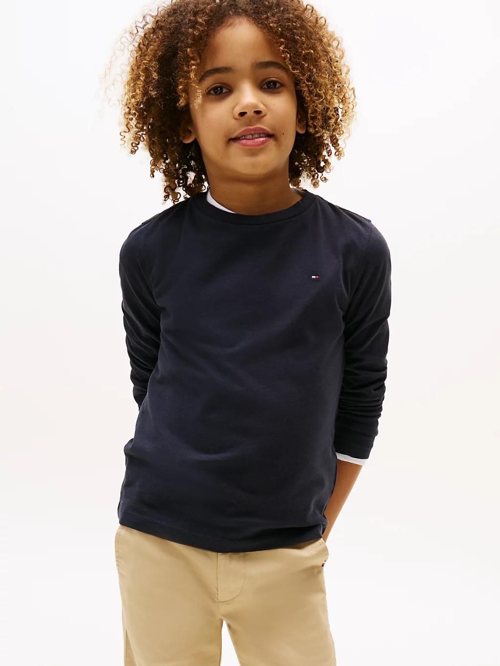 t-shirt à manches longues en coton boys basic cn knit l/s/sky captain - 152 cm - 152 cm