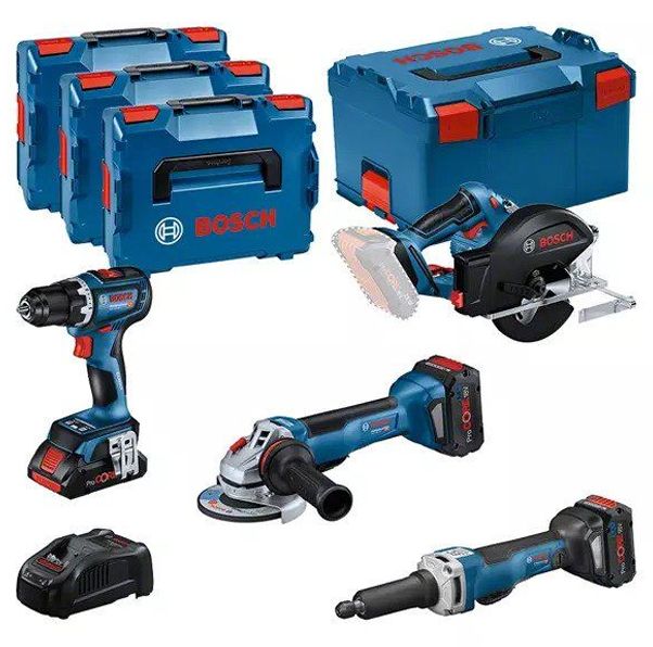 KIT 4 Outils GSR/GWS/GKM/GGS - BOSCH - avec 1 x ProCore 18V 4.0Ah + 2 x ProCore 18V 5.5Ah - chargeur - L-BOXX - 0615990N3A