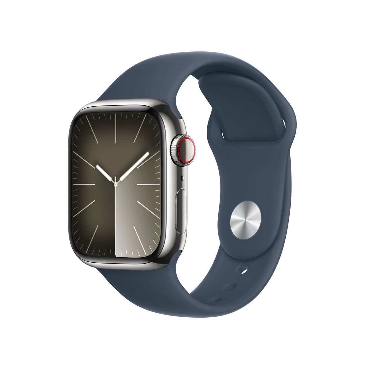 Apple Watch Series 9 GPS + Cellular - Boîtier Acier Inoxydable 41 mm Argent - Bracelet Sport