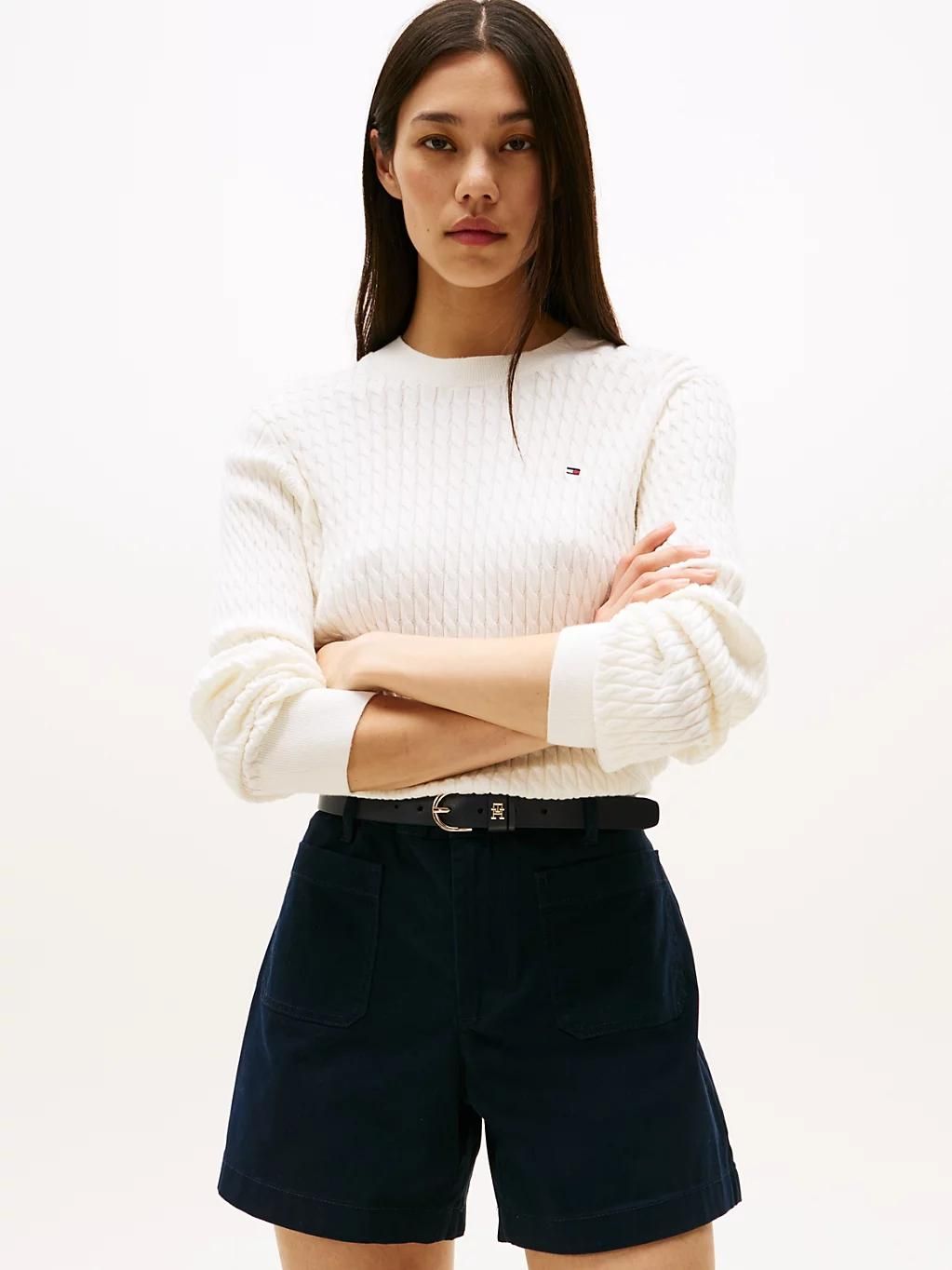 Pull droit maille câble en coton