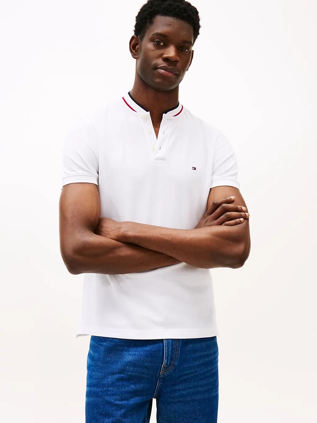 polo ajusté à col officier mao rwb tipped slim polo/white - L