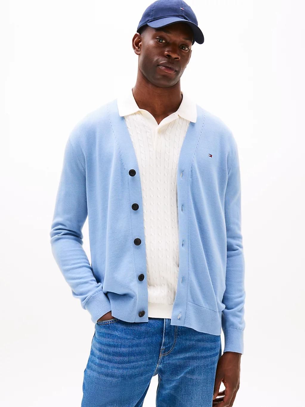 Tommy Hilfiger Cardigan Homme Essential Cotton avec Patte de Boutonnage Medium Heather