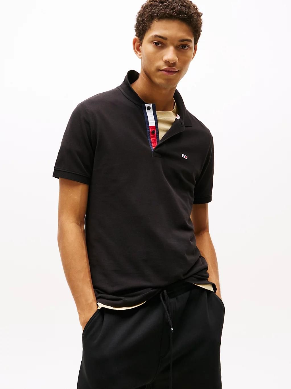 polo ajusté en pur coton tjm slim placket polo/black - L
