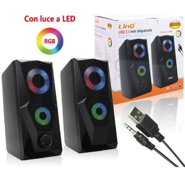 Trade Shop - Enceintes Stereo Usb 2.0 Avec Lumières Led Pc Gaming Rgb Speaker Tv Mp3 A5005