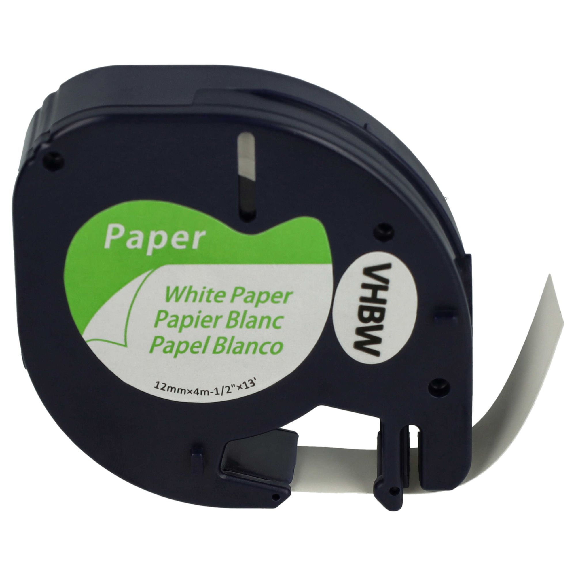 vhbw Ruban papier compatible avec Dymo LetraTag LT-100H, LT-100T, Plus LT-100H, 2000 imprimante d'étiquettes 12mm Noir sur Blanc, papier