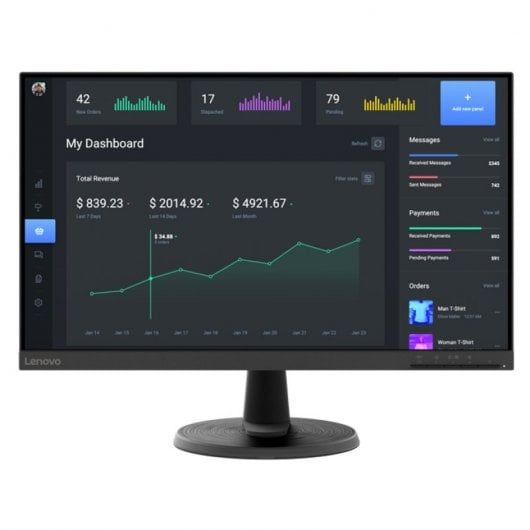 Lenovo D24-40 - Écran LED - 24 (23.8 visualisable) - 1920 x 1080 Full HD (1080p) - VA - 250 cd/m² - 3000:1 - 4 ms - HDMI, VGA - noir corbeau