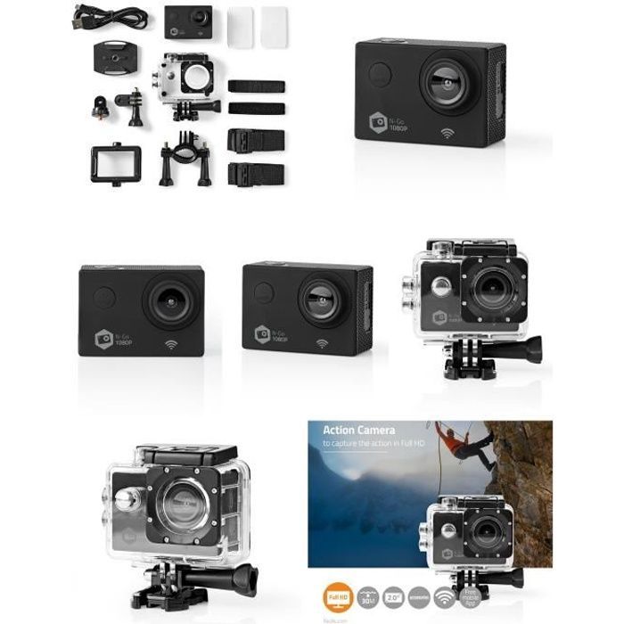 Caméra sport Type GOPRO 20 MPixel + Support Étanche 30.0 m 90 min Wi-Fi pour Android / IOS