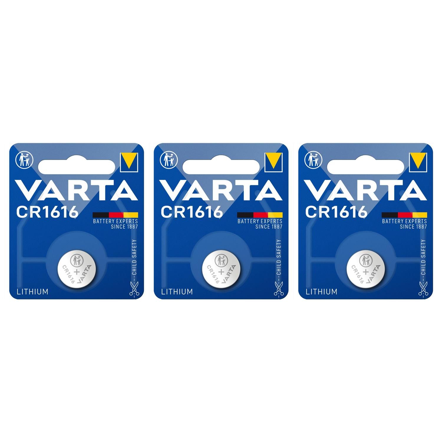 VARTA Lot de 3 Piles bouton lithium Electronics CR1616 3 Volt