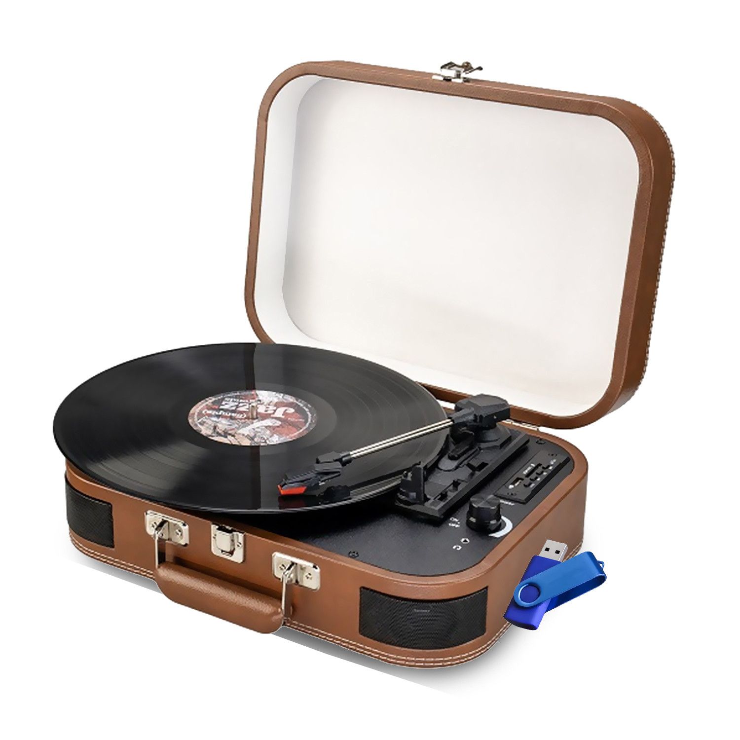 vinyle portable 33 45 78 trs multifonction Bluetooth rétro Inovalley TD14 Port USB 2.0 Cuir +Clé 32G