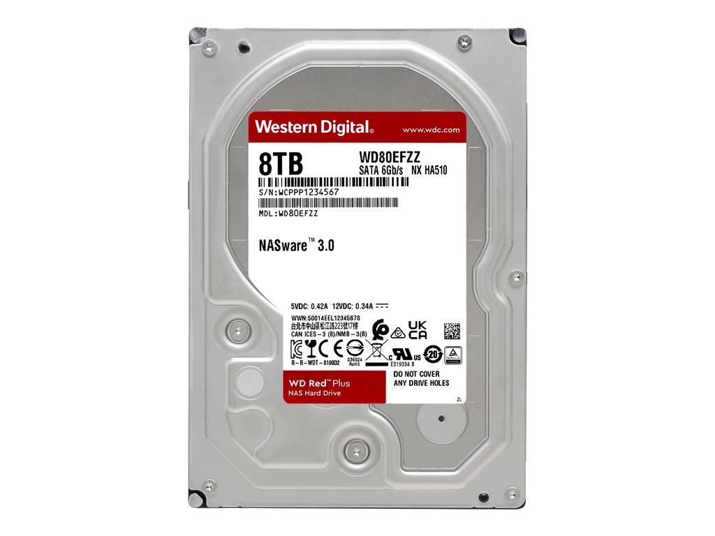 WD Red Plus WD80EFZZ - Disque dur - 8 To - interne - 3.5 - SATA 6Gb/s - 5640 tours/min - mémoire tampon : 128 Mo