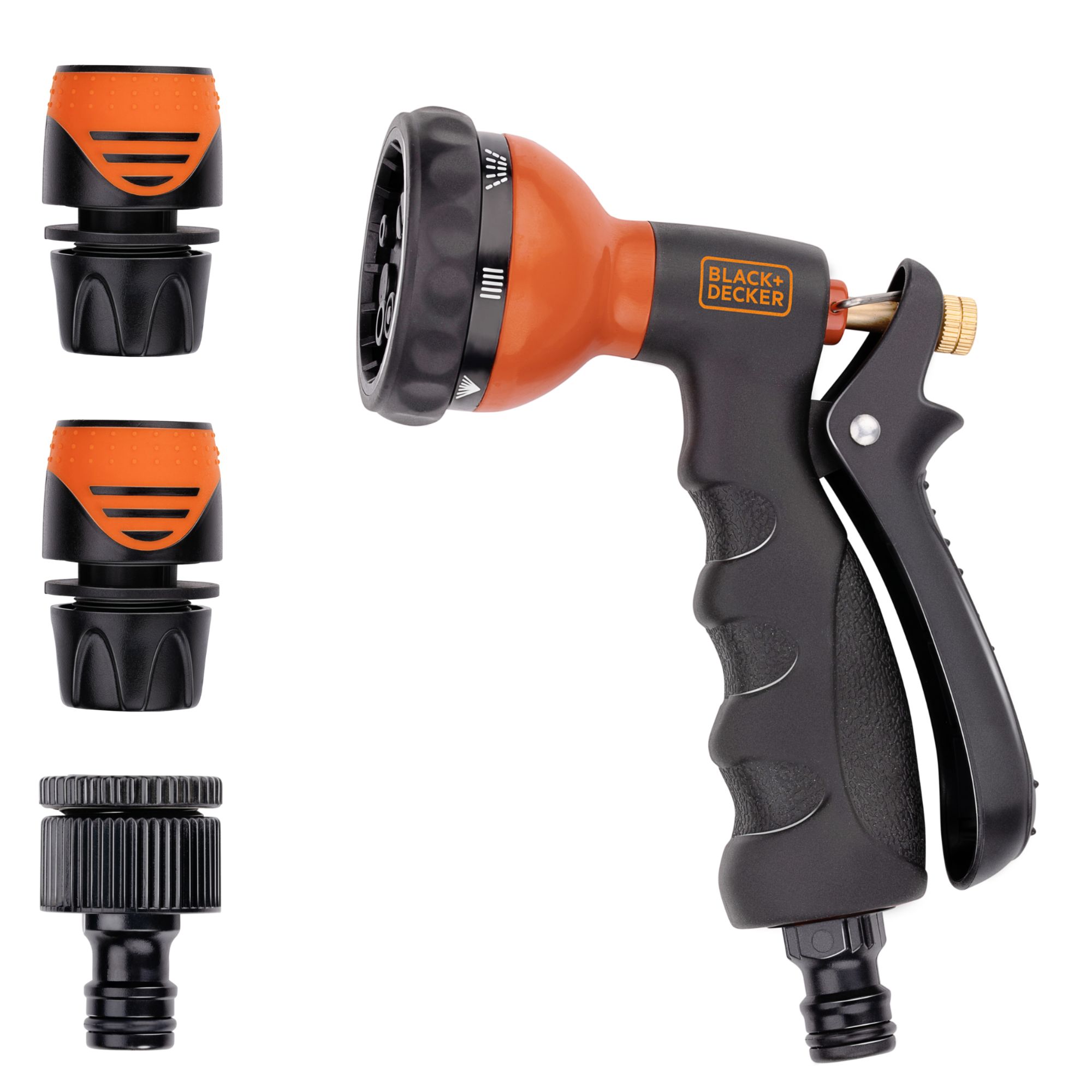 +DECKER Pistolet d'Arrosage avec 3 Raccords pour Tuyau de Jardin Débit Réglable Métal